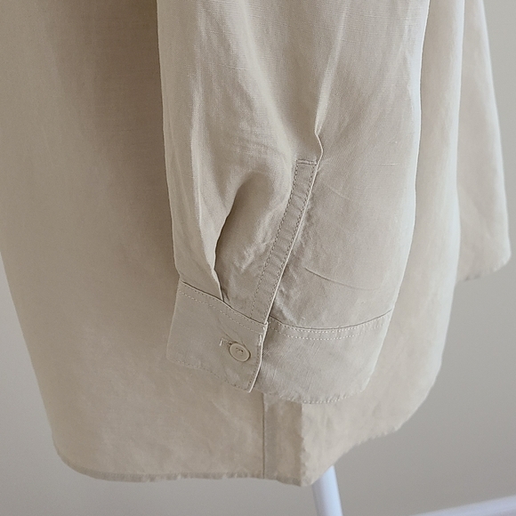 NWOT Uniqlo Womens Linen Blend Skipper Small Beige 3/4 Sleeve Tunic Blouse - Picture 5 of 9